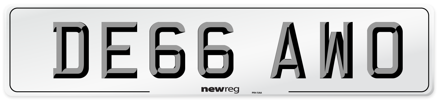 DE66 AWO Number Plate from New Reg